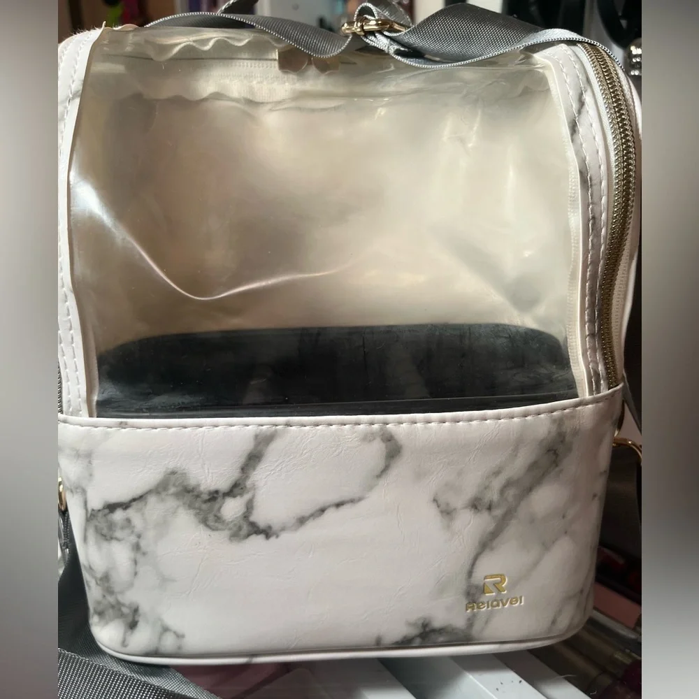Marble Makeup Brush Bag with Gold Accents